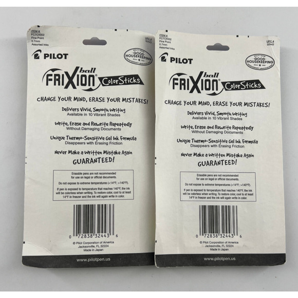 Pilot Erasable Ball FirXion Pens Fine .7mm Color Sticks 5 Pens Per Package 2 Pks - Picture 2 of 2